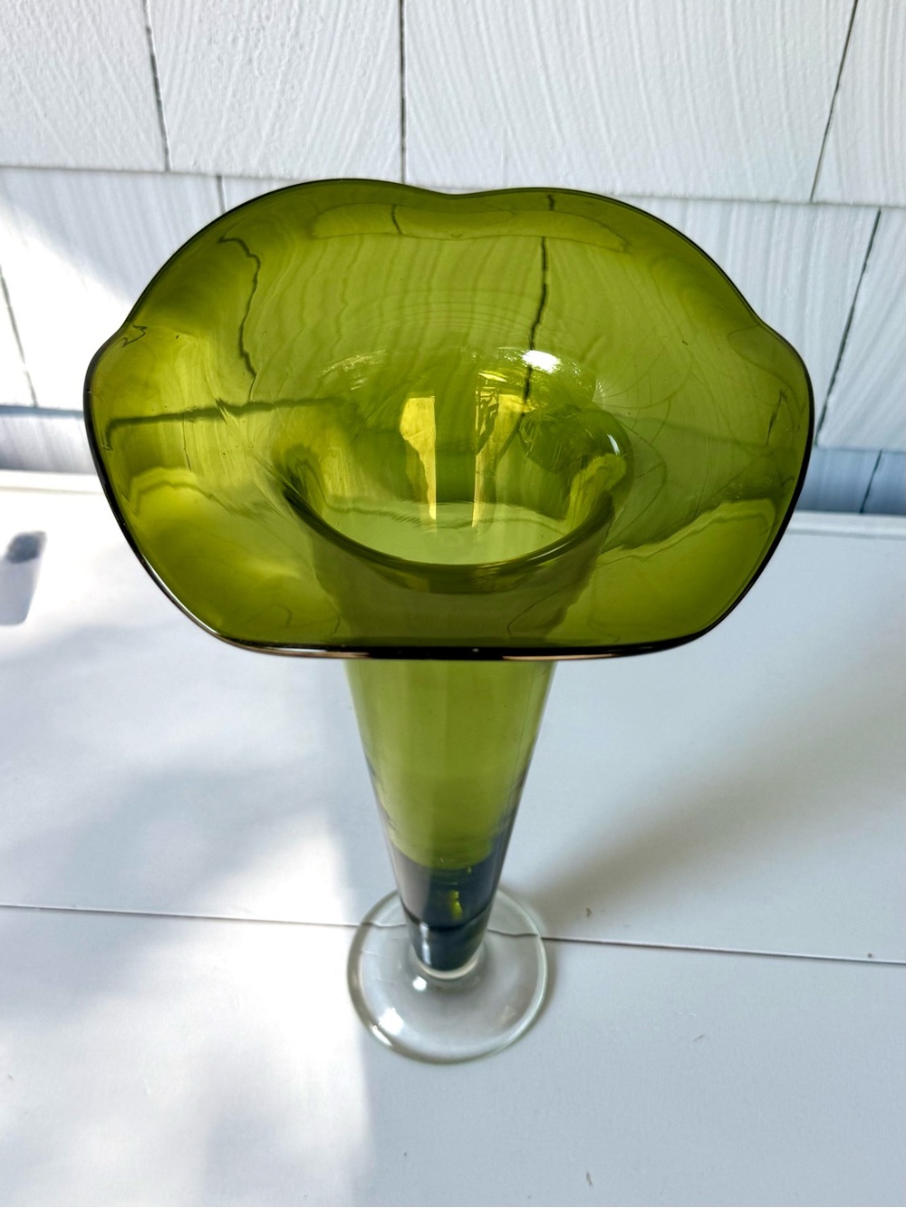 Vintage Olive Green Glass Fluted Vase